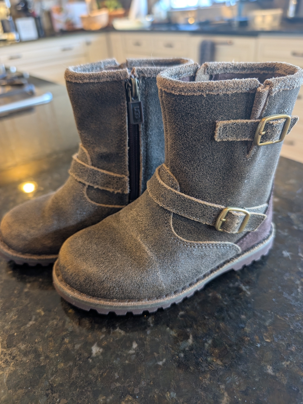 UGG Kids Suede Buckle Mid-Calf Boots in Brown